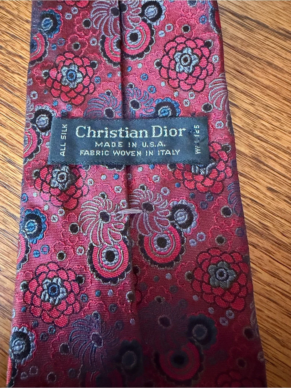 CHristian Dior Vintage Men's Burgundy Floral Silk Tie